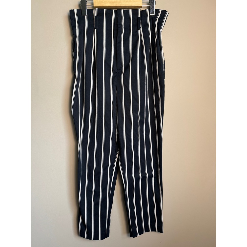 H&M Striped High Waist Tapered Ankle Pants Black White Dark Academia Office 6
